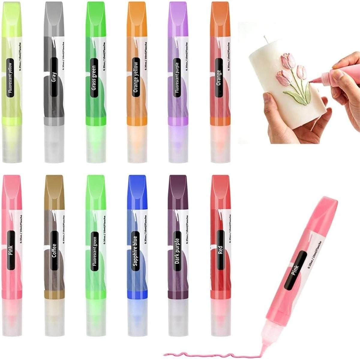 Set van 12 kaars penselen voor het maken van kaarsen en keramisch schilderen, 10 ml