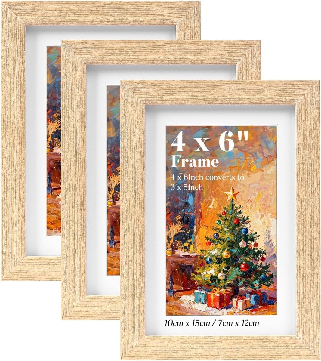 SnelShoppen Set van 3 Houten Fotolijsten 10x15cm - Vierkante Wandlijsten voor Familie, Landschap en Bruiloft