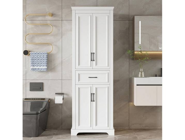 FELIXLEO Hochschrank Badezimmerschrank mit Schubladen Türen Weiß 60x40x180cm