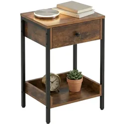 Relaxdays Beistelltisch mit Schublade & Ablage Braun,Schwarz