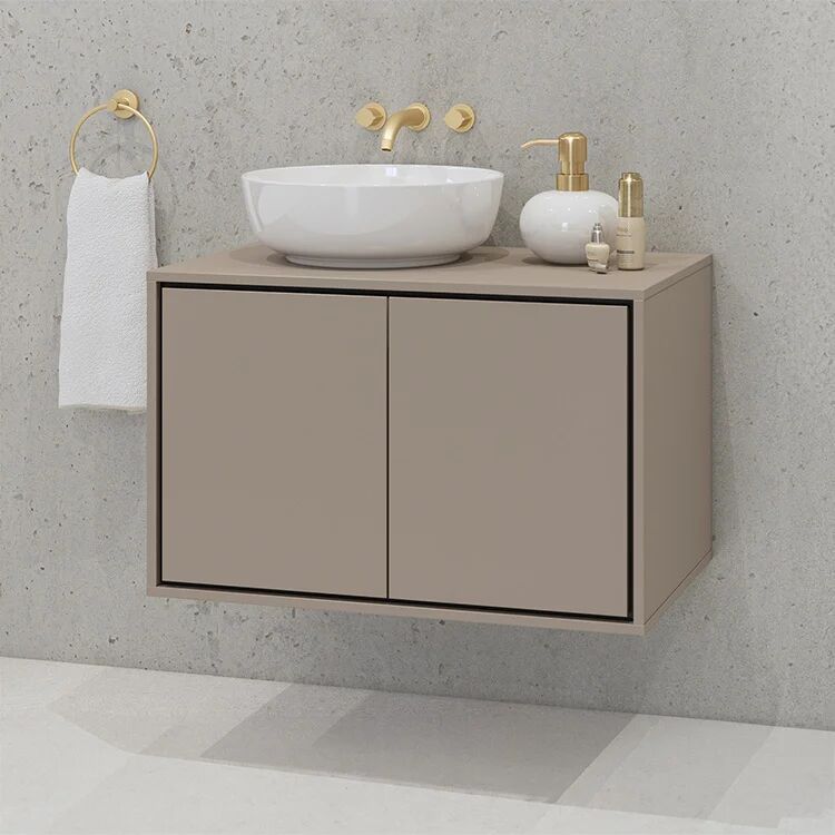 garneroarredamenti Mobile bagno sospeso 78cm 2 ante tortora nero Linda