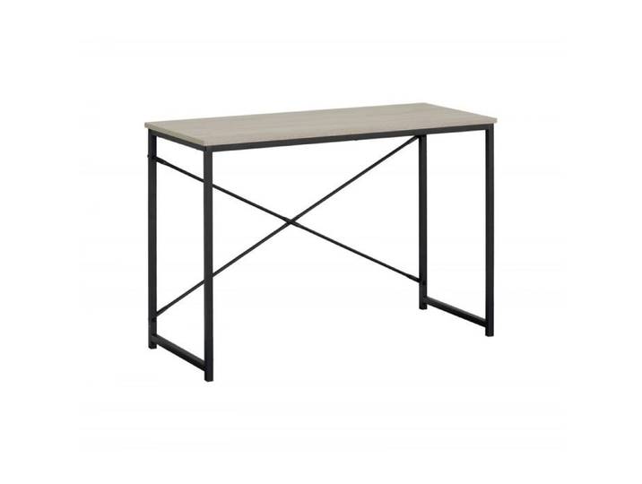 Table de bureau - JUANIO - Bureau compact - Plateau effet bois naturel - Structure métal noir - 100x40x72 cm