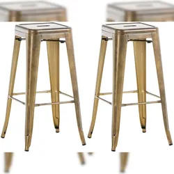 Décoshop26 - Set aus 2 Barhockern 76 cm hoch Industriedesign stabiles Vierbeingestell goldfarbene Metalloberfläche 10_0005572 10_0005572