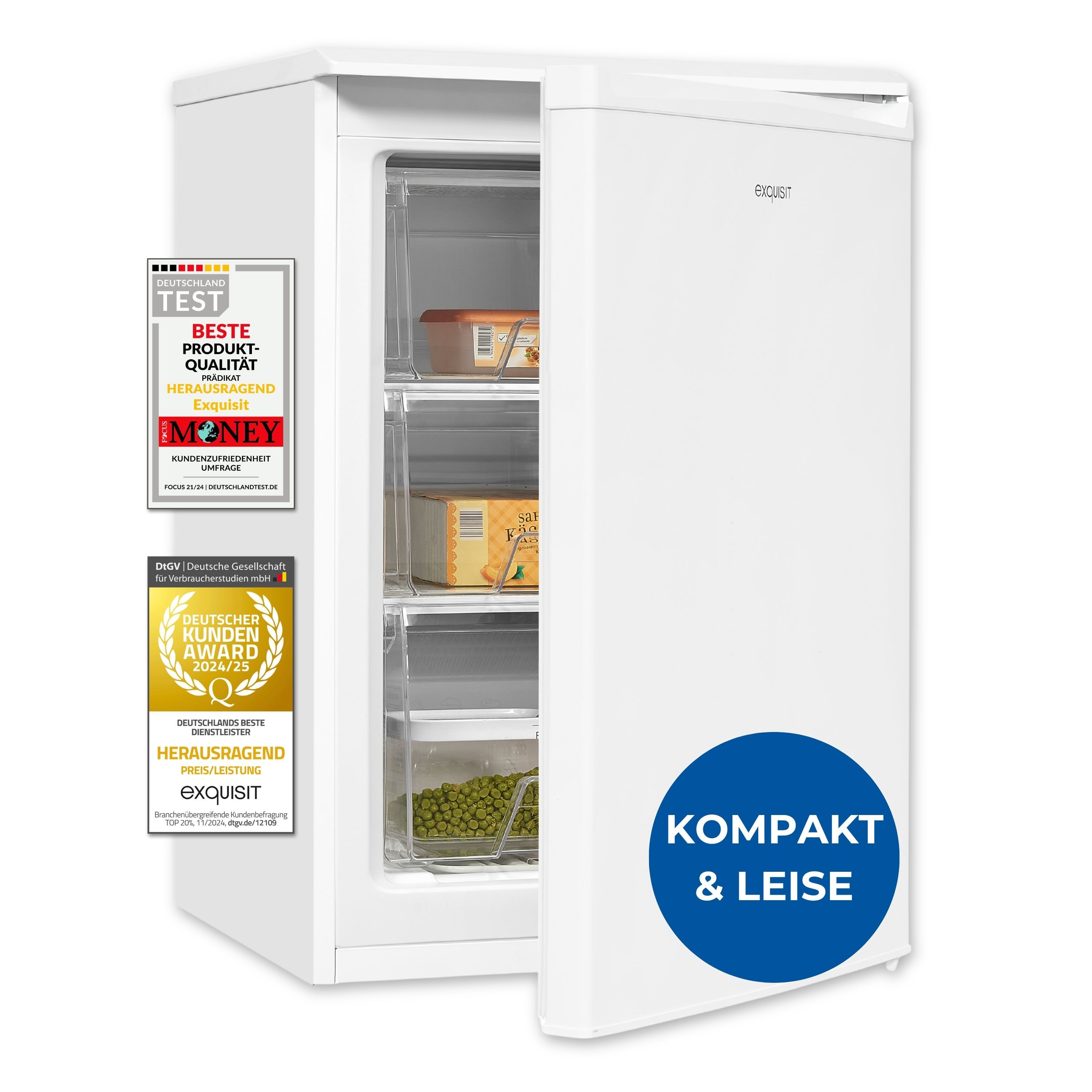 Exquisit Gefrierschrank GS80-031E weiss | Nutzinhalt: 86 L | 4-Sterne-Gefrieren | Türanschlag wechselbar | Standgerät