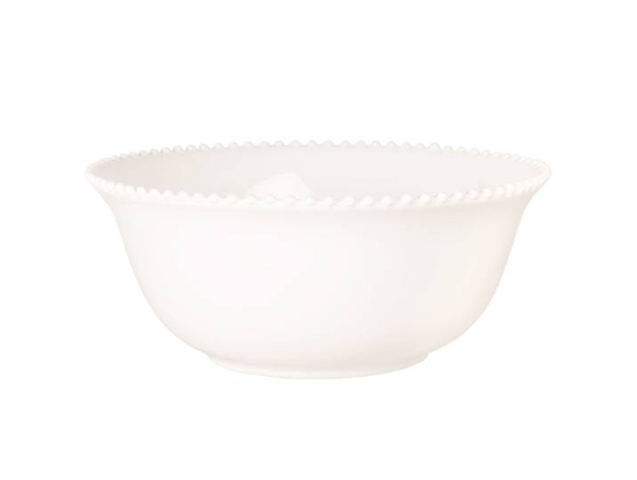 Salatschüssel mit Perlenrand aus Fayence, weiß
