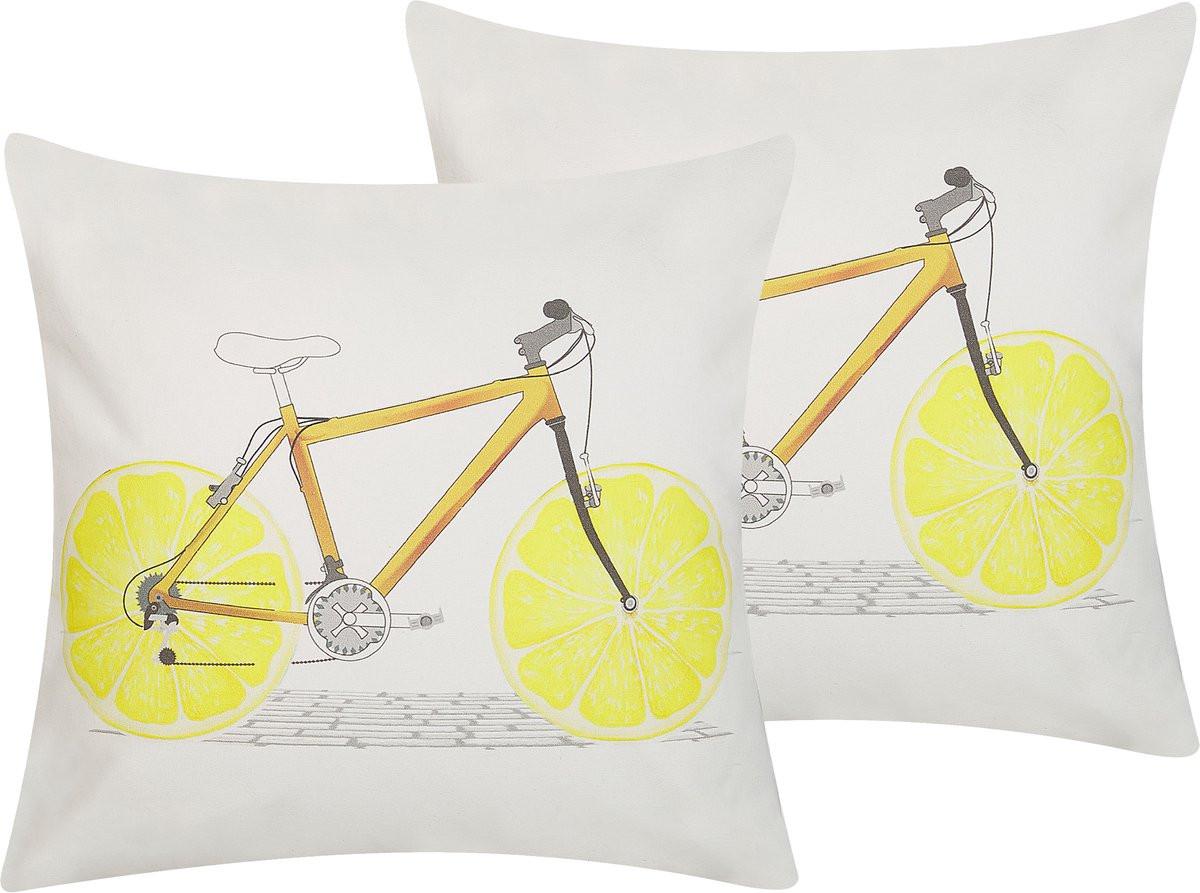 Beliani Sierkussens set van 2 - Wit - Polyester