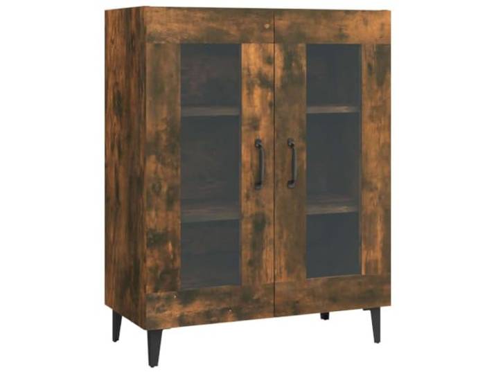 Makastle Sideboard 69,5 x 34 x 90 cm Räuchereiche aus Holzwerkstoff mit Glastüren