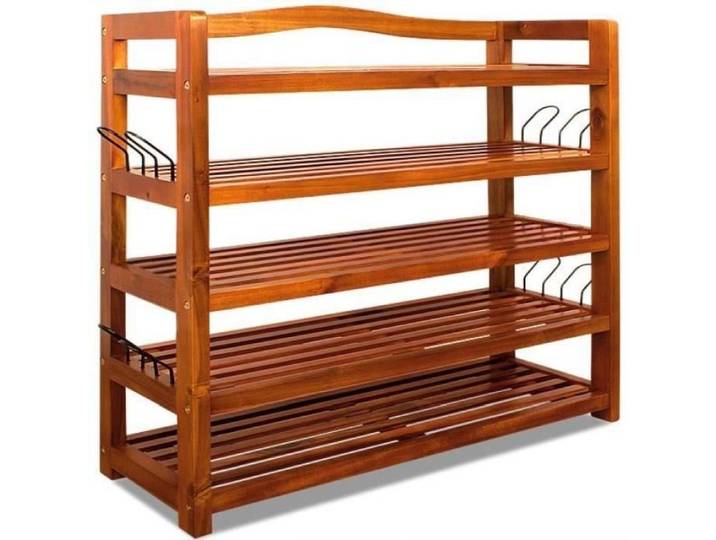 CASARIA® Étagère à chaussures à 5 niveaux meuble de rangement bois d'acacia porte-pantoufles range-chaussures 30 paires