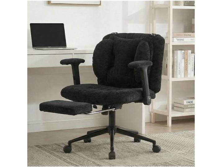 Chaise de bureau pivotante en tissu noir avec repose-pieds hauteur réglable coussin lombaire gonflable 150 kg