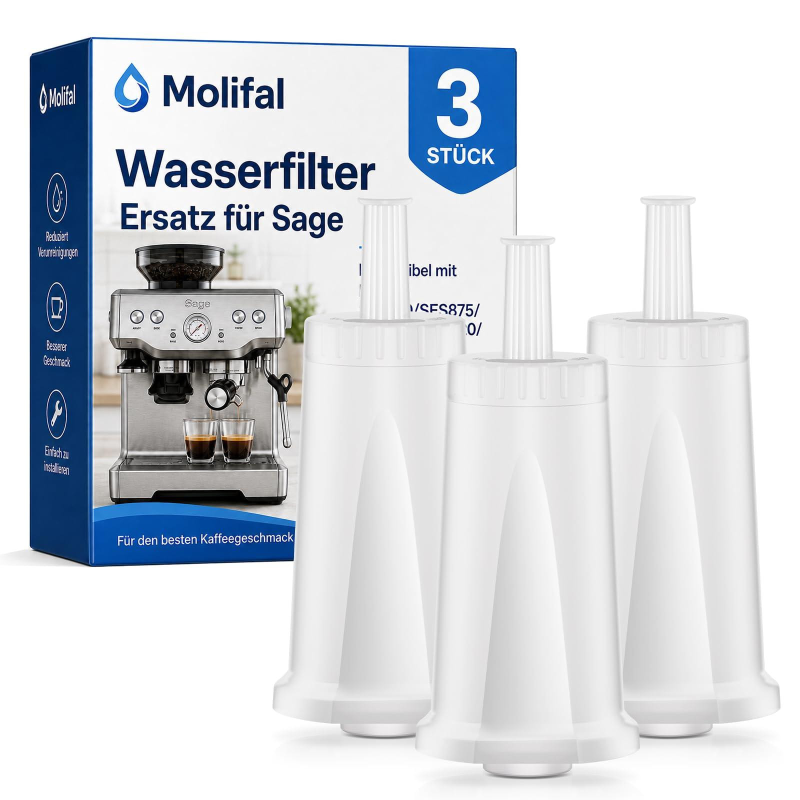 Sage Waterfilterpatroon compatibel met koffiemachines 3 stuks Wit