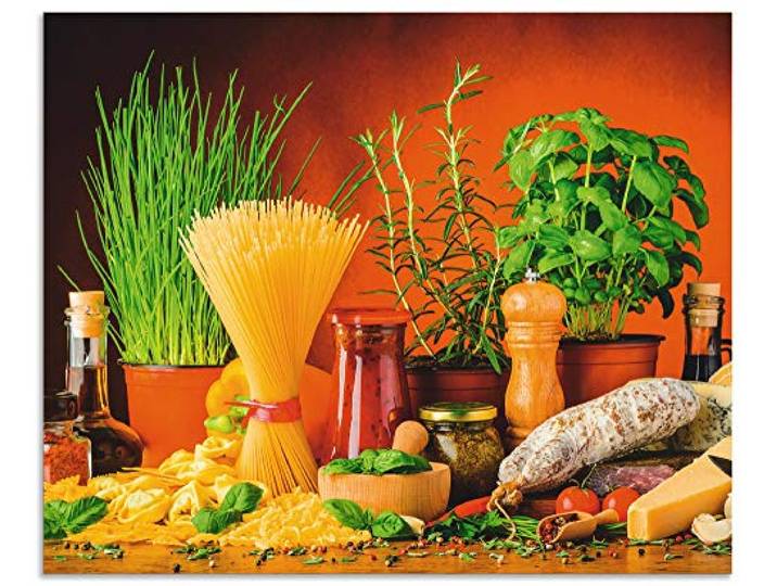 ARTland Spritzschutz Küchenrückwand aus Alu für Küche Herd Spüle 80x65 cm (BxH) mit Motiv Essen Lebensmittel Gemüse Kunst Mediterran Italienisch Bunt S7SM