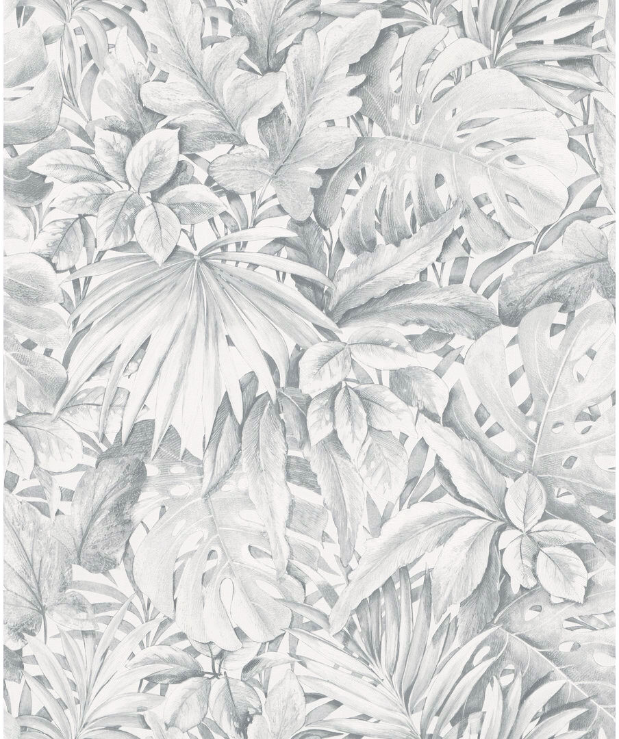 Metro Eden Jungle Leaves 10m x 53cm Wallpaper Roll Grey