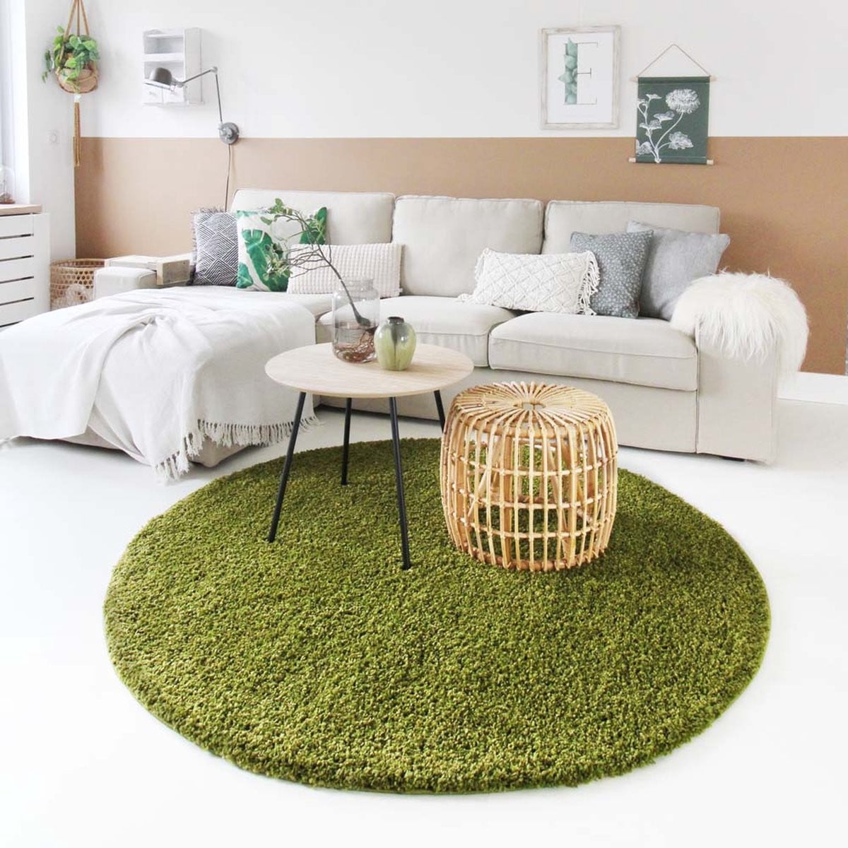 Rond hoogpolig vloerkleed Shaggy Trend groen