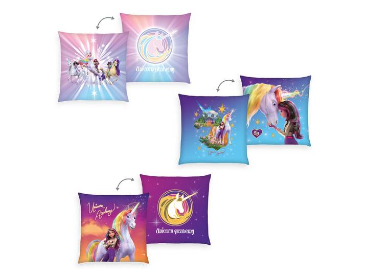 Dekokissen UNICORN ACADEMY Unicorn Academy , bunt, B:40cm H:2,5cm L:40cm, Polyester, Dekokissen_Sitzkissen_Kissenhüllen, Dekokissen, hochfarbig bedruckt