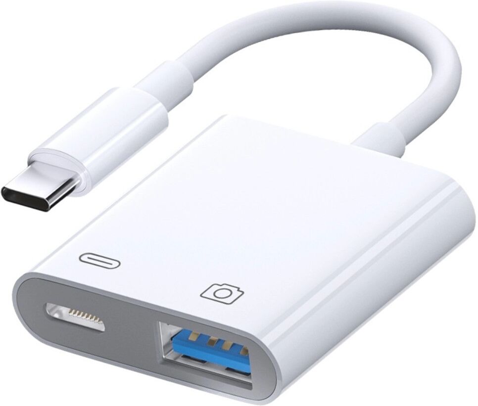 INF Type-C-zu-USB-SD-Kartenleser mit Ladeunterstützung, kompakter weißer ABS-Adapter