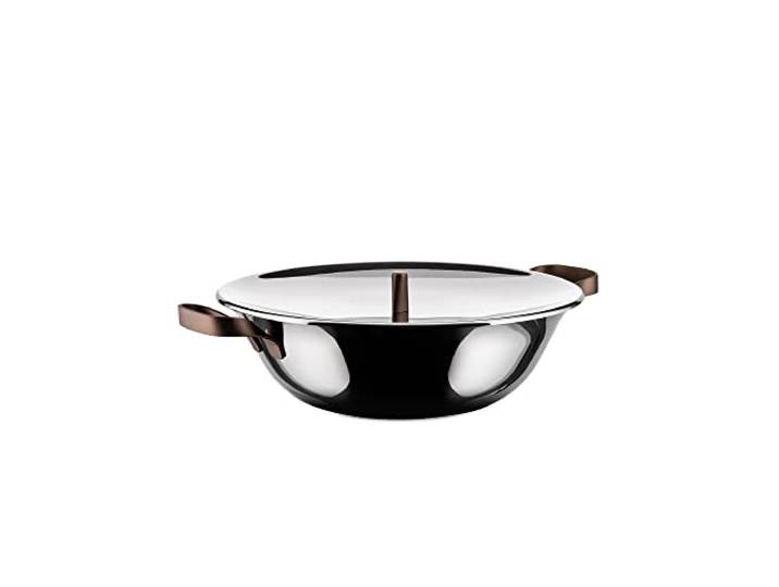 Alessi edo Wok mit Griffen, Metall, Stahl, braun, 3