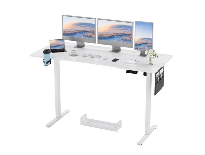Bureau assis-debout électrique - EARTHY HOME - 160x70 cm - Réglable en hauteur - Fonction mémoire - Anti-collision- Blanc