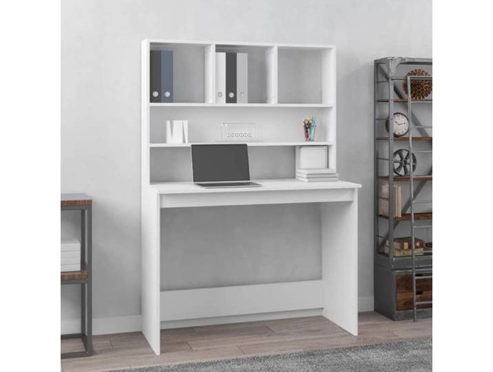 Bureau avec étagères Table d'étude - Blanc 102x45x Bureau avec étagères Blanc 102x45x148cm - Bois d'ingénierie ABHT 6217308