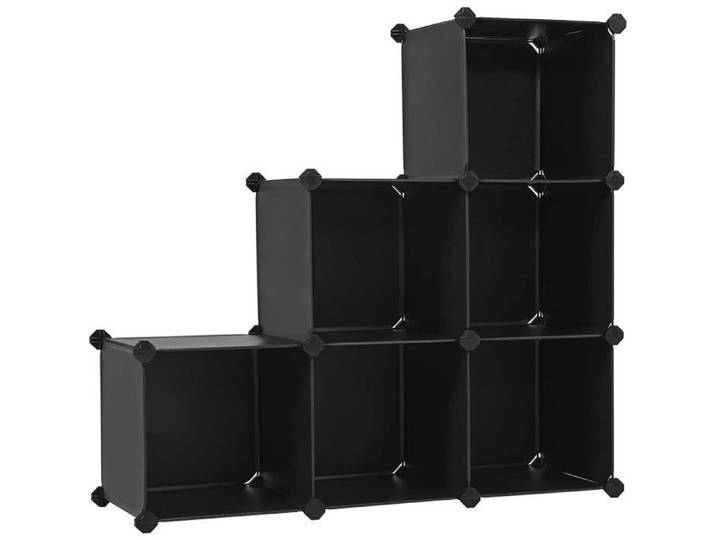 Armoire à Chaussures - - Étagère escalier - Meuble de Rangement modulable - Noir - 6 Compartiments Ouverts