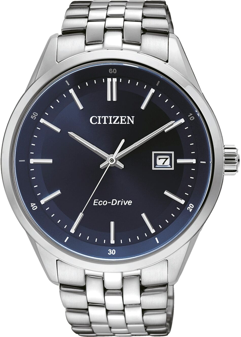 Solaruhr CITIZEN, blau (silberfarben), Armbanduhren, Herren, Solaruhr, Armbanduhr, Herrenuhr, Datum, analog, Edelstahlarmband silberfarben Einheitsgröße