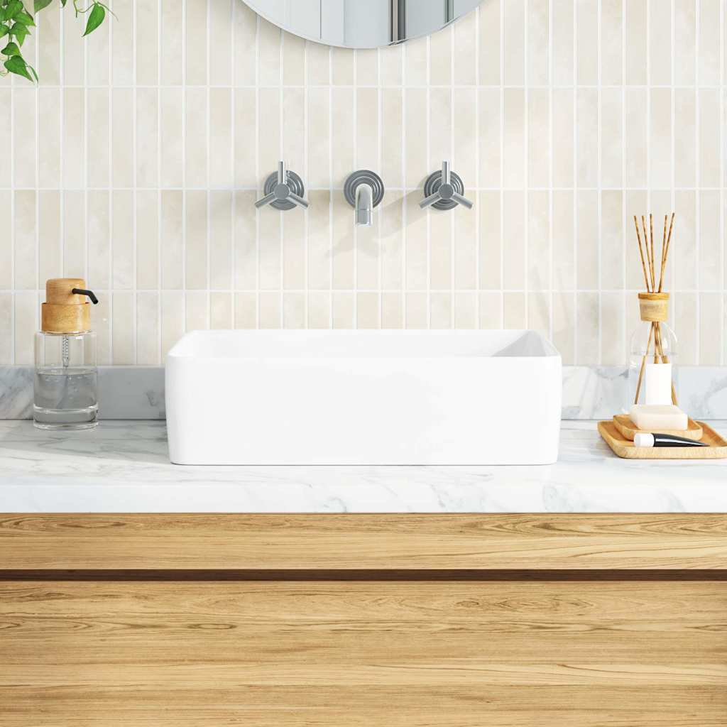 vidaXL Lavabo blanc 48x37x13 cm céramique rectangle