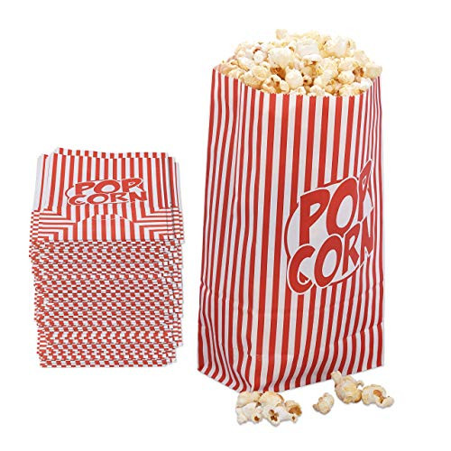 Relaxdays Popcorn zakjes, 144 stuks, papier, rood-wit