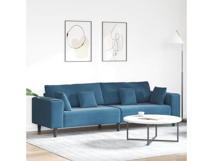 HEFZGDB Modernes Samtsofa Blau 208 cm mit Kissen, luxuriöses Velours Design für stilvolles Wohnzimmer, strapazierfähige Federkern Polsterung und stabile Holzwerkstoff Konstruktion,