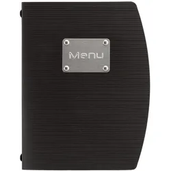 Securit® Speisekartenhülle A5 "Rio" – Schwarz – "Menu"-Plakette inklusive – 4 Sichtfenster
