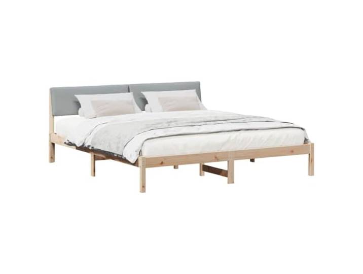KTHLBRH Plattform-Bettgestell, 200 x 200 cm, Braun und Hellgrau Massives Kiefernholz, gepolstertes Kopfteil, Lattenrost, max. 200 kg