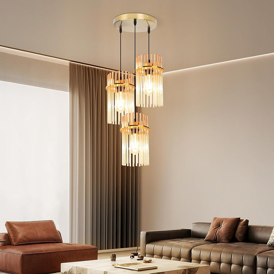 Metro 3-Light Cylinder Kitchen Island Pendant Gold 150cm H X 25cm W X 25cm D