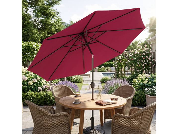 Outsunny Parasol Bordeaux Inclinable Ø3m Métal Polyester