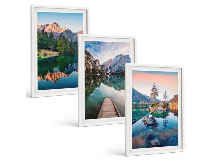 Tulup Bilder SET 3er Set - 40x60 cm Weißer Rahmen - Spiegelung des Waldes in Bergseen, Kunststoff, Rechteckig, 40x60 cm, Fotografie, Bilder & Rahmen, Bilder
