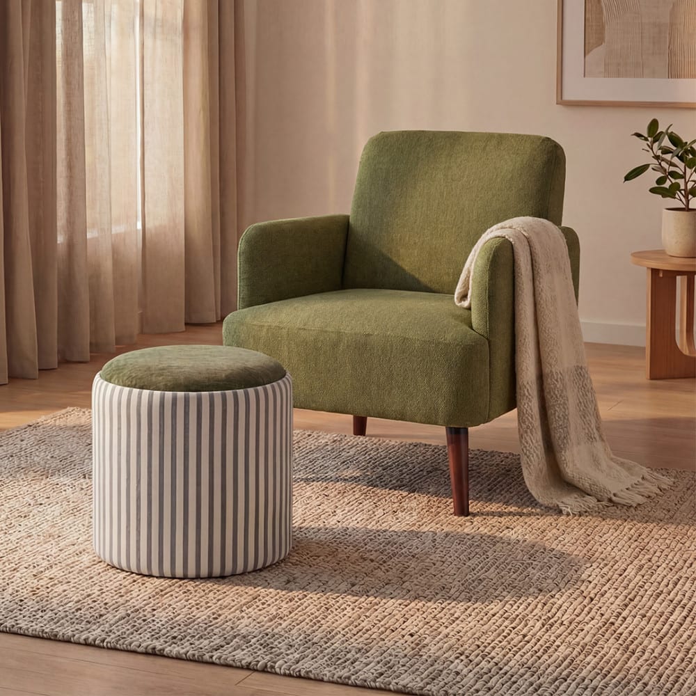 Drawer Fauteuil rétro en tissu pieds bois foncé - vert Vert 62x79x77cm