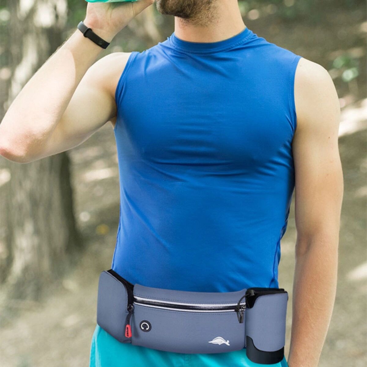 INF Lycra multifunktionale Sport-Gürteltasche – wasserdichter Lauf-Hydration-Gürtel mit Handyfach Dunkelgrau