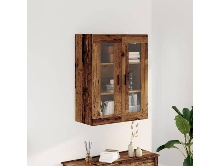 Wandschrank in Altholz-Optik 69,5x34x90 cm mit Glastüren aus Holzwerkstoff Viel Stauraum, Wandmontage, zeitloses Design, vielseitig nutzbar, robuste Verarbeitung