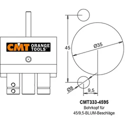 CMT Bohrkopf 45/9,5 Blum Beschläge für CMT333 Beschlagbohrsystem - CMT333-4595