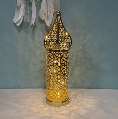 Uplift Curations Moroccan Gold Hollow Iron Lantern Elegant Ramadan Hanging Light Decor large