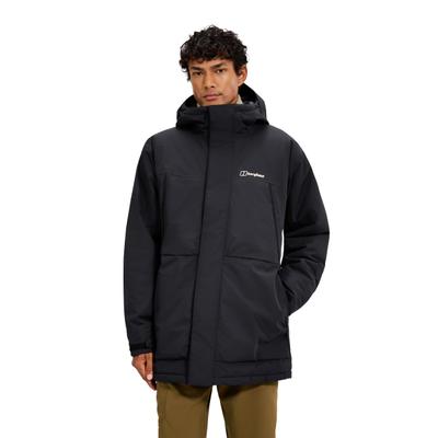 Parka BERGHAUS "WANSBECK INSULATED PARKA", Herren, Gr. XL, schwarz (schwarz, schwarz), Obermaterial: 100% Polyester. Futter: 100% Polyamid. Wattierung: 100% Polyester, Jacken Parka, mit geschichteter Kapuze, wasserdicht, atmungsaktiv, langer Schnitt