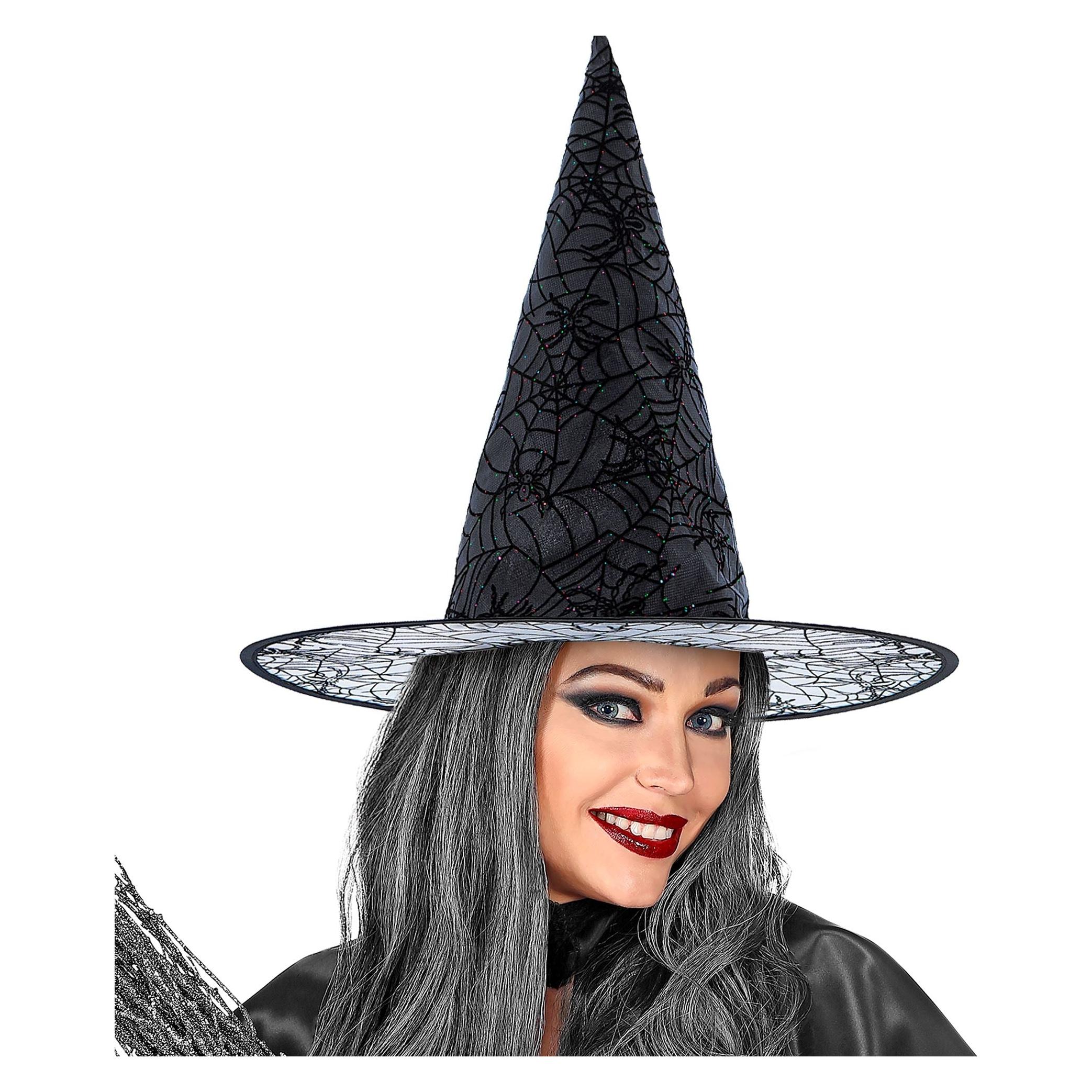 Widmann 9426F - Hexen Hut, mit Spinnennetzmuster und Glitzer, Accessoire, Zubehör, Karneval, Hallowe (9426F)