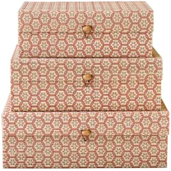 Chic Antique Amilly Schachteln aus Bambus 3er Set, Großes Set, coral