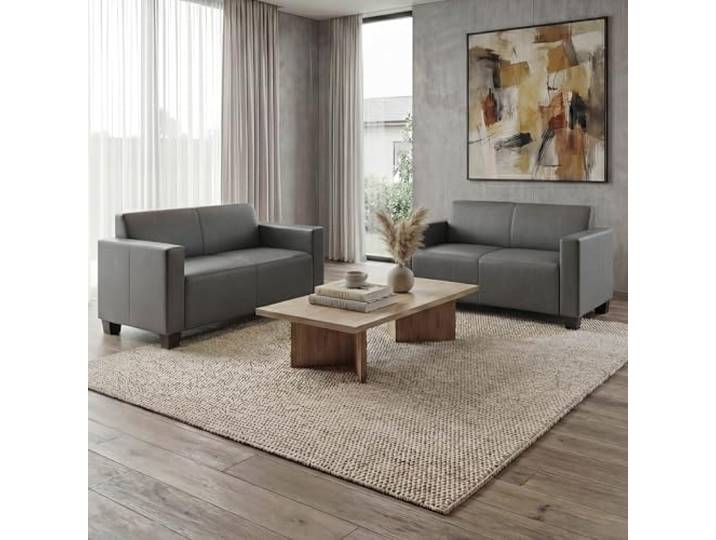 Mendler Sofa-Garnitur 2X 2er Sofa Lyon Kunstleder - dunkelgrau