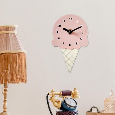 Discount Dollar Deals Wall Clock Ice Cream Shape Stylish Wooden Bedroom Clock For Childrens Room, Living Room, Office Home Wall Decor pink