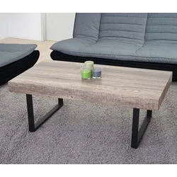 Couchtisch Genk H576, Wohnzimmertisch, 40x110x60cm, MVG-zertifiziert ~ Wildeiche, dunkle Metall-Füße