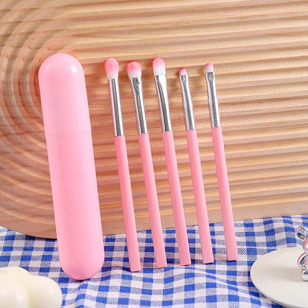 INF 5-teiliges Lidschattenpinsel-Set - Weiche synthetische Borsten für nahtloses Verblenden Rosa