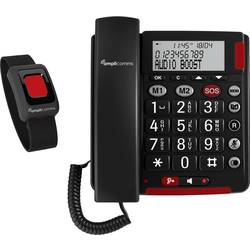 Amplicomms BigTel 50 Alarm Plus Schnurgebundenes Seniorentelefon für Hörgeräte kompatibel, inkl. Notrufsender, Wahlwiederholung LED-Display Schwarz ATLE1424096