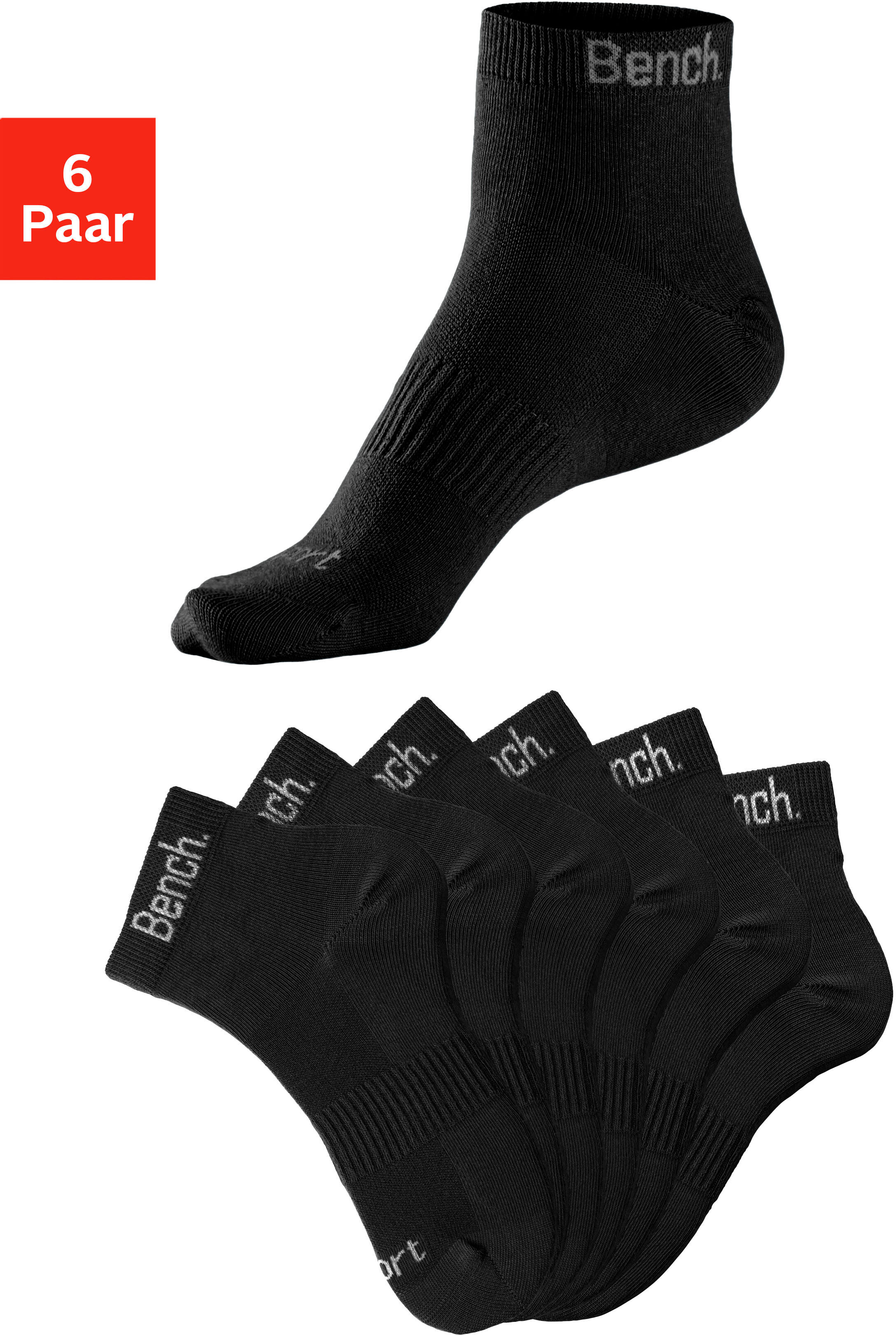 Sportsocken BENCH., Damen, Gr. 35-38, schwarz (6x schwarz), Baumwollmischung, unifarben, elastisch, Socken Sportsocken, mit antibakterieller Feuchtigkeitsregulierung 6x schwarz 35-38