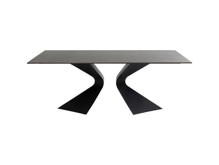 Kare-Design Esstisch, Grau, Schwarz, Metall, Keramik, Marmoroptik, rechteckig, 100x75x200 cm, Esszimmer, Tische, Esstische, Esstische Keramik