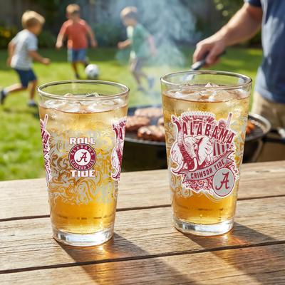 Evergreen University of Alabama 16 oz Pint Glasses, Set of 2 - 16 oz