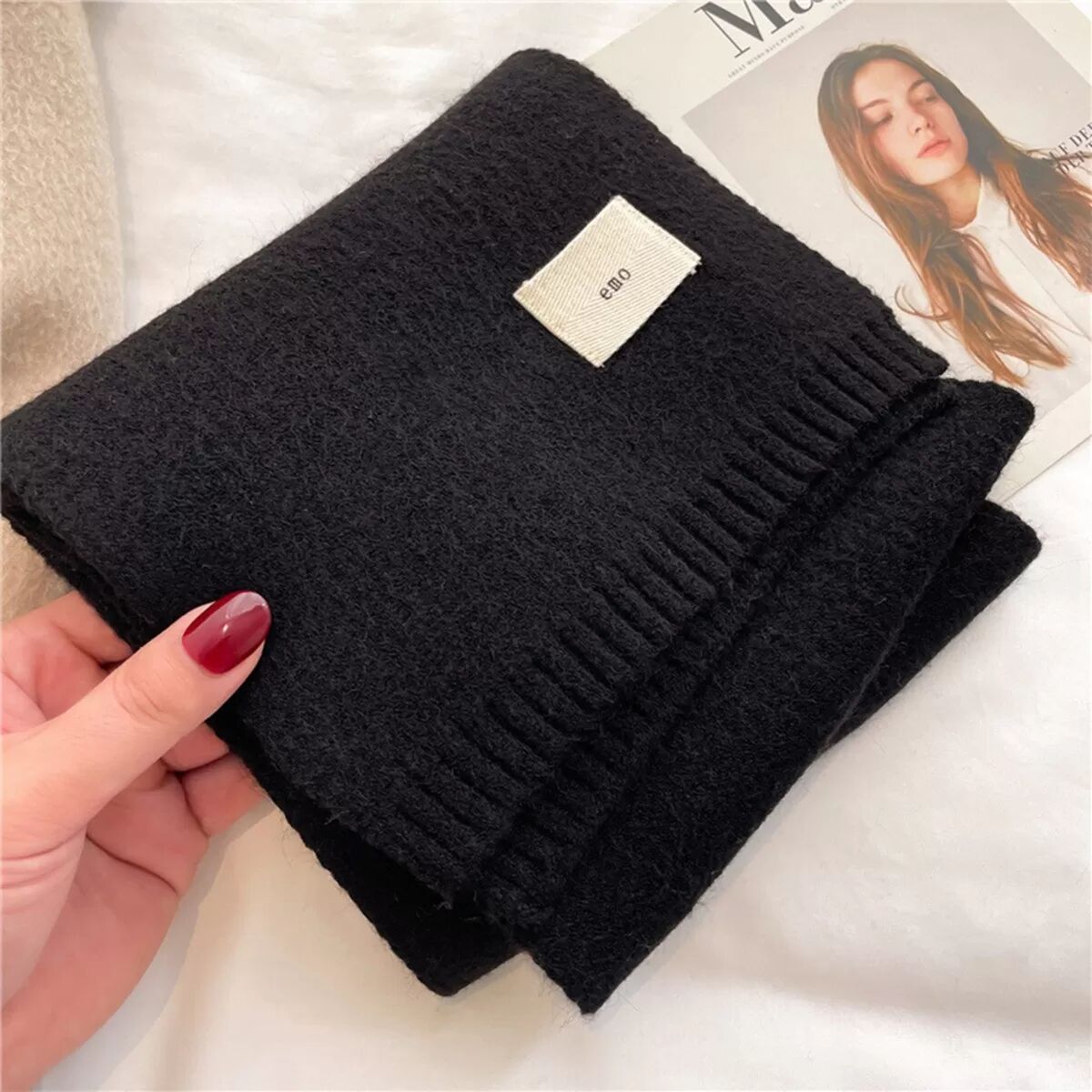 INF Vielseitiger einfarbiger warmer Herbst- und Winter-Schal - Gestrickter Studenten-Schal Schwarz