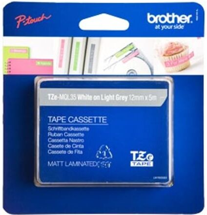 Brother TZe-MQL35 fita 12mm texto branco sobre cinzento (5M)